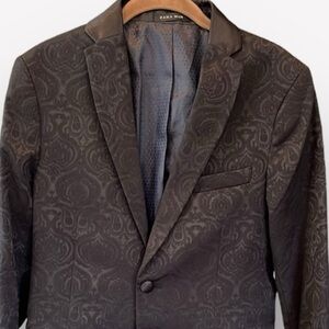 🕺Zara Black Label Tuxedo Blazer - Jacquard Satin Collar - Black - 2 buttons